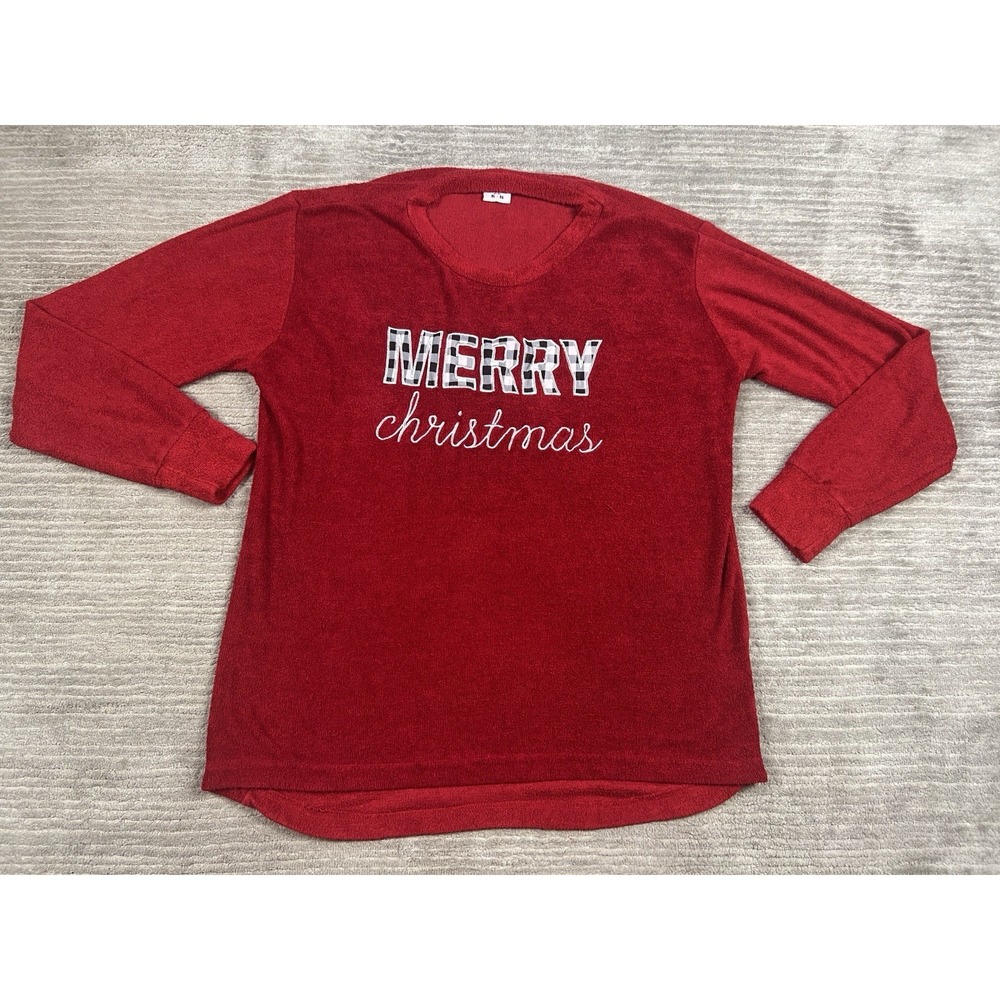 Royce Brand Merry Christmas Terry Cloth‎ Sweater Womens XL Red Long Sleeve